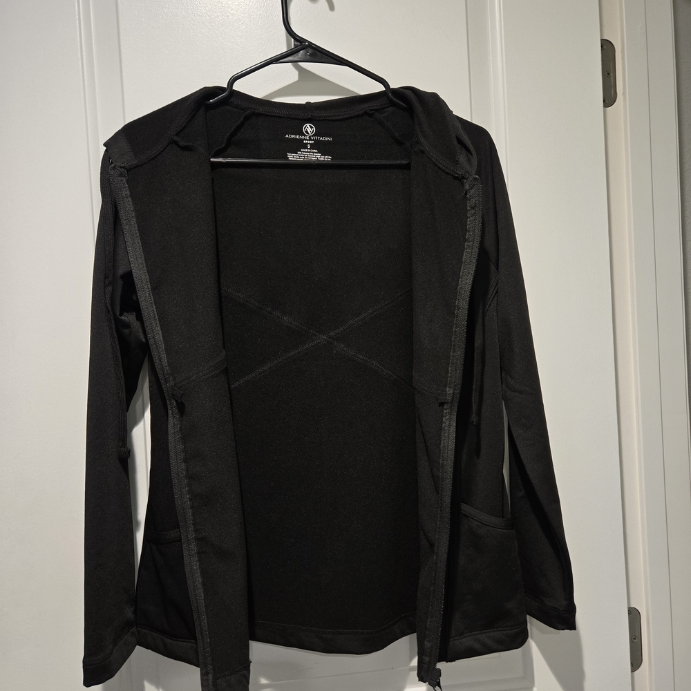 Adrienne Vittadini Sport Black Criss Cross Hooded Zip Jacket Women's Small - Picture 3 of 9